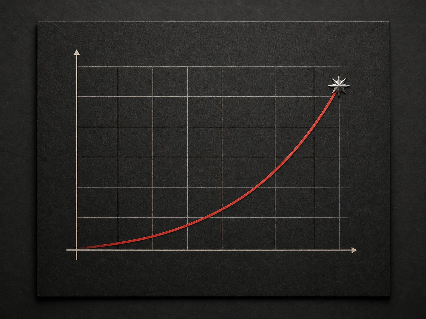 Rising red curve on a tactile dark grid